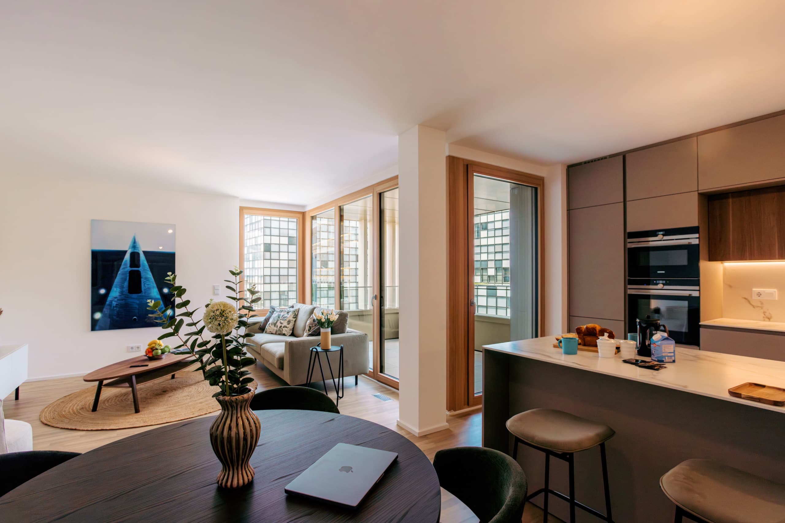 Lounge area in Apartment Escher, Media Bay Apartments, Kirchberg, Luxembourg