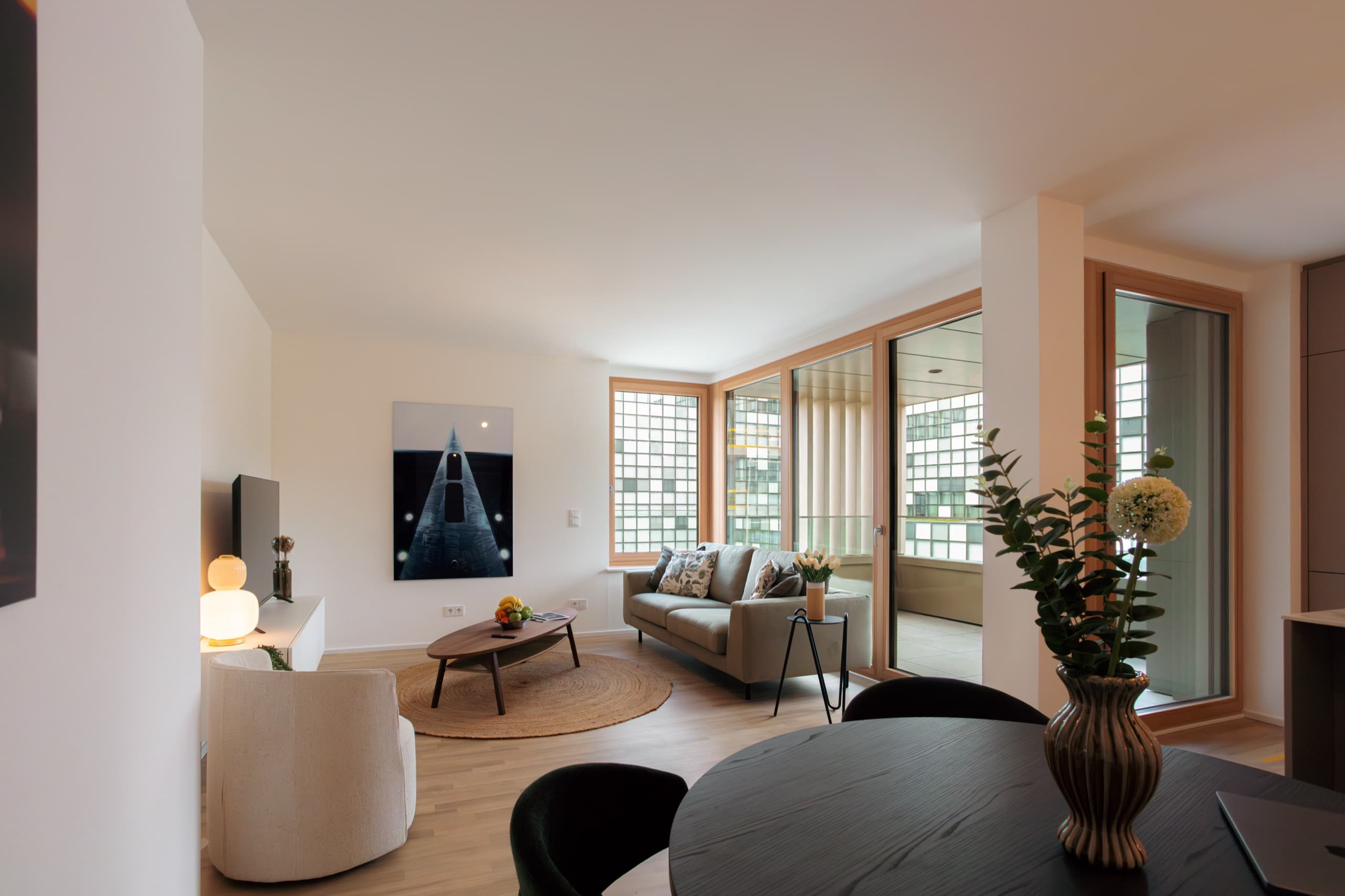 Lounge area in Apartment Escher, Media Bay Apartments, Kirchberg, Luxembourg