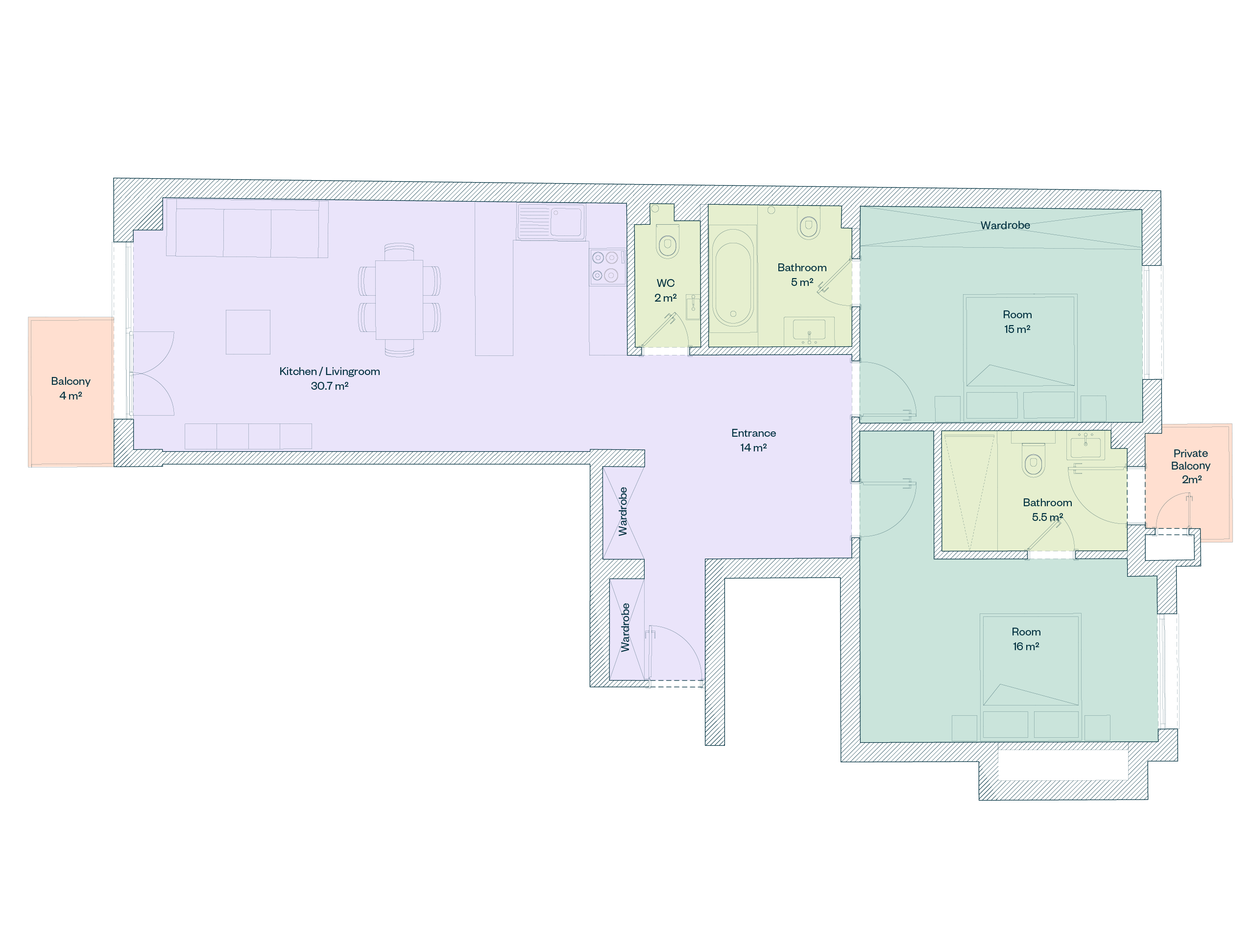 Apartment plan with square meters indication