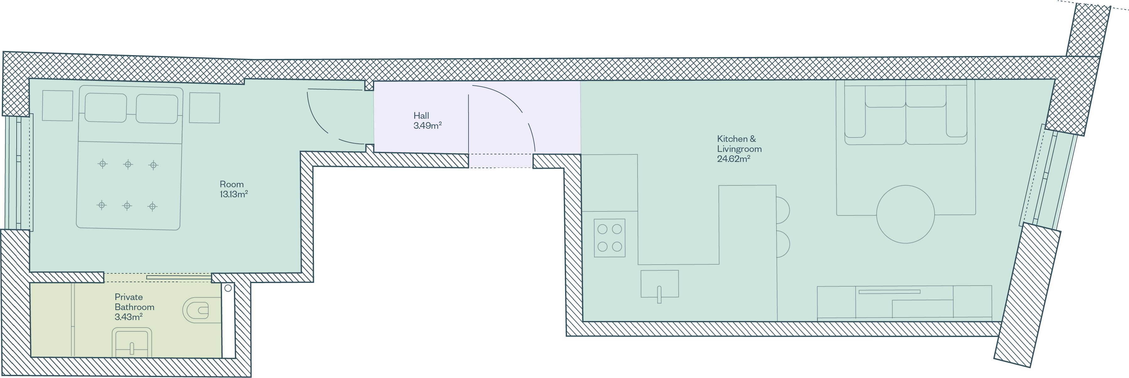 Floorplan of Pulvermuhl apartment at Origer Apartments