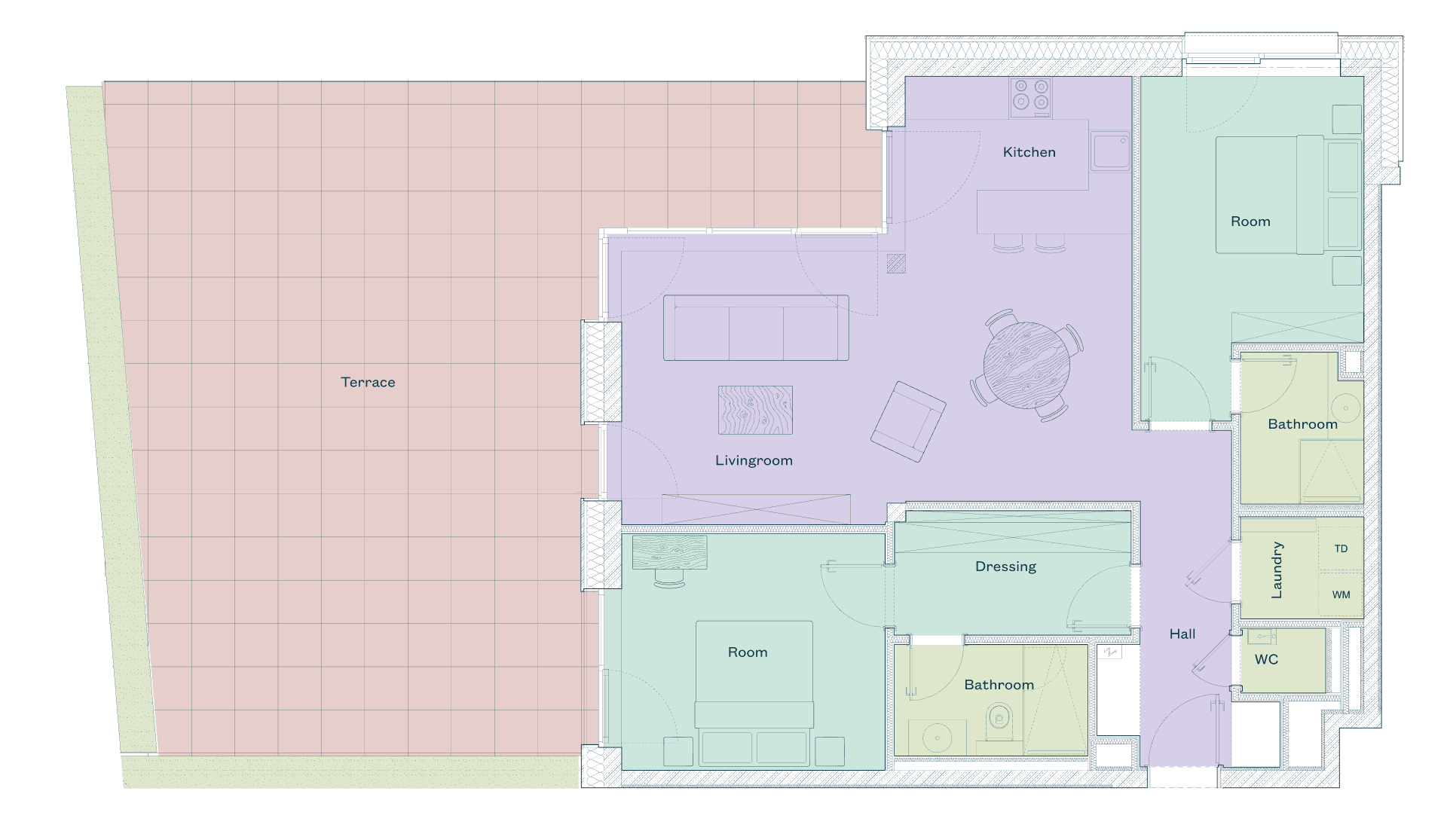 2D floor plan of apartment Linde at Media Bay apartments in Kirchberg, Luxembourg