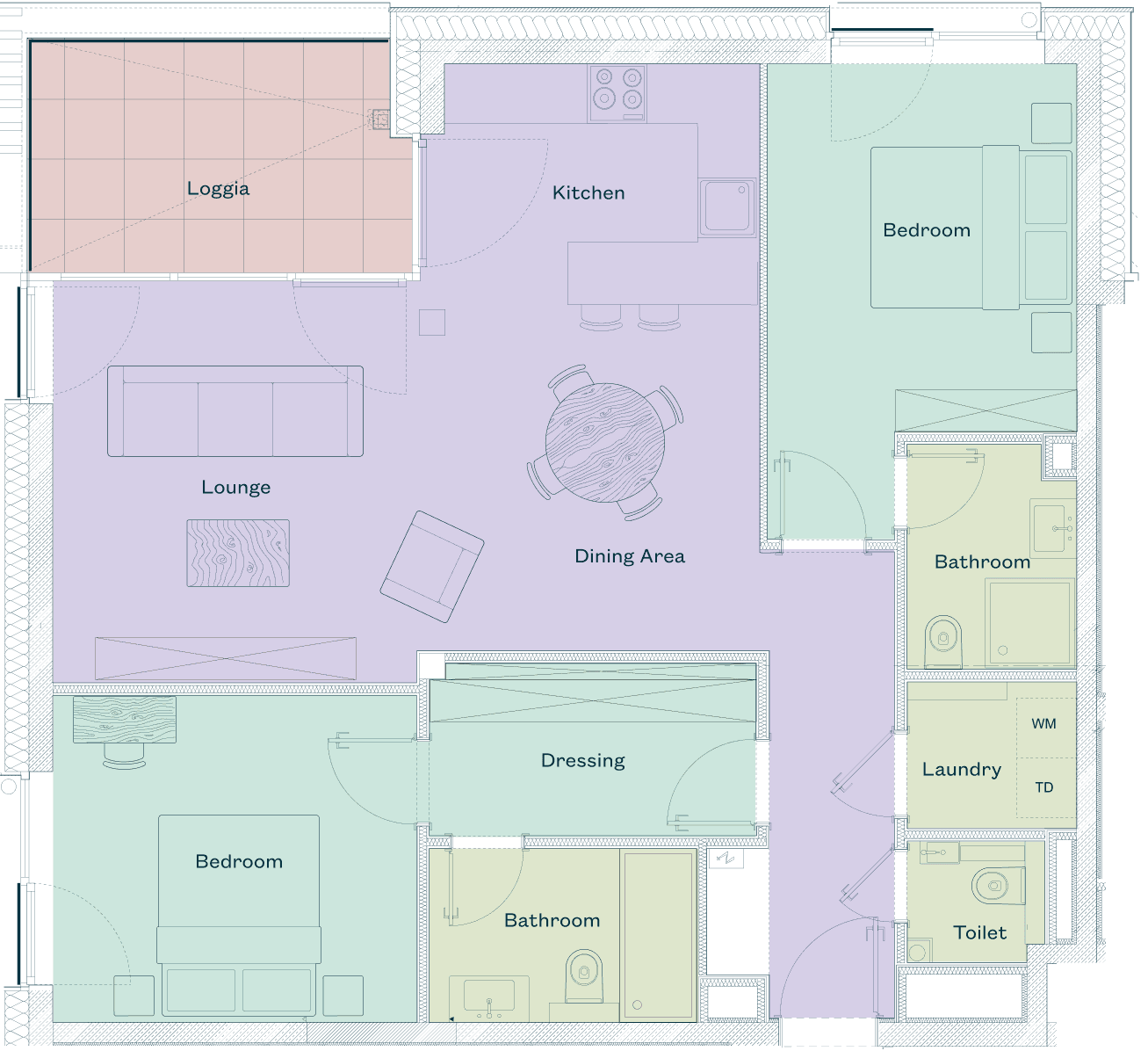 2D floor plan of apartment Escher at Media Bay apartments in Kirchberg, Luxembourg